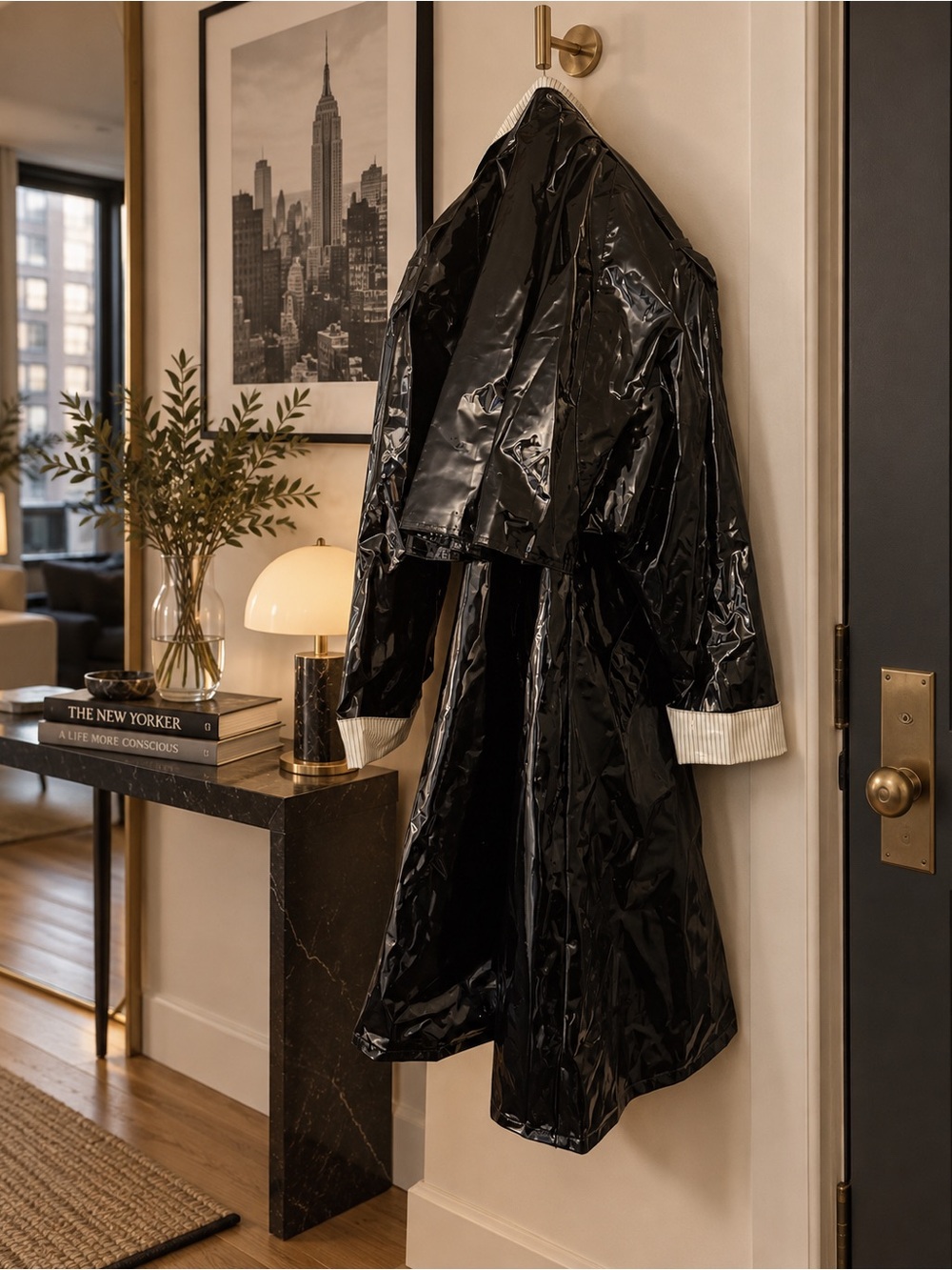Vintage Kenni Sport Wippette Black Vinyl Raincoat Size small with shoulder pads